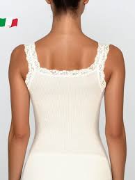1491 Wool and Silk Pleated EGI Shoulder Lace Tank Top, Bianco (off-white),  S-M : Amazon.de: Fashion