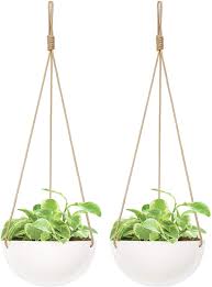 Shop wayfair for all the best indoor modern planters. Amazon Com Mkono 9 Inch Ceramic Hanging Planter Indoor Outdoor Modern Round Flower Plant Pot White Porcelain Hanging Basket With Polyester Rope Hanger For Herbs Ferns Ivy Crawling Plants Set Of 2 Garden