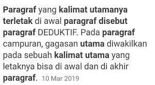 Kalimat utama dalam paragraf induktif berisi pernyataan umum dan terletak di akhir paragraf. Paragraf Yang Kalimat Utamannya Terletak Di Awal Dan Akhir Pargraf Disebut Paragraf Brainly Co Id