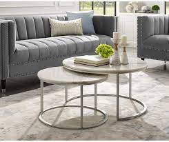 Natural stone coffee, console, sofa & end tables : Everly Quinn Kayson Round 2 Piece Coffee Table Set Table Base Color Silver Nesting Coffee Tables Coffee Table Silver Coffee Table