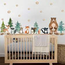 Woodland Theme Kids Room Wall Decal Fabric Wall Decal Room Mural Nursery Decal Forest Animal Decals Pine Trees Stickers Baby Decor Kids Room Wall Decals Baby Decor Mural Nursery