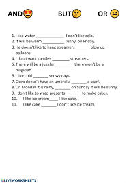 And But Or Interactive Worksheet In 2020 Linking Words Conjunctions Worksheet First Grade Math Worksheets