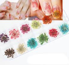 To create a fresh image * dried flower shape in different colors * easy to apply on natural or artificial nails * different patterns in Amazon Com Minejin Nail Art Natural Dried Flowers 3d Diy Nail Glitter Stickers 12 Colors Arts Crafts Sewing