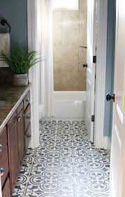 I Want To Paint The Tile In The Bathrooms Dark But I Won T Use The Stencil Painted Bathroom Floors Painting Bathroom Painted Shower Tile
