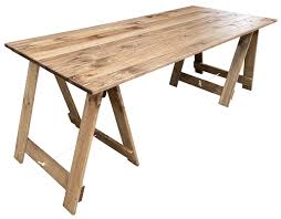 Trestle tables were very popular in the middle ages when castles and forts were designed to protect large groups of people. Rustic Trestle Table Medium 195cm Wide Trestle Tables Rustic Ourdoor Furniture Manufacturer