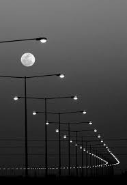 Full Moon And Street Lights Urban Landscape Photography Lunar Lamp Posts Lighting Streetlig Night Photography Landscape Photography White Photography