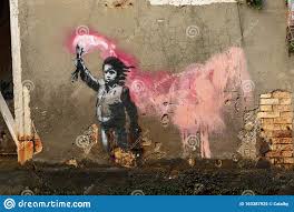 Banksy cleverly paints himself as the dutch boy paint logo to advertise his services as the exterior paint specialist. Banksy Graffiti In Venedig Italien Kind Mit Schwimmweste Und Signalrakete Redaktionelles Bild Bild Von Graffiti Kind 163387925