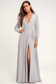 My Whole Heart Light Grey Long Sleeve Wrap Maxi Dress Grey Long Sleeve Dress Grey Maxi Dress Grey Long Dress