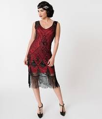 Unique Vintage Red Black Sequin Lina Fringe Flapper Dress Red Flapper Dress Fringe Flapper Dress Flapper Dress