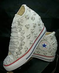 Wedge Bridal Converse Wedding Converse Bling Pearls Custom Converse Sneakers Personalized Chuck Taylors A Wedding Sneakers Wedding Shoes Wedding Converse