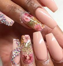 Encapsulated Flower Manicure Nail Art Designs Flower Nails Bling Nails