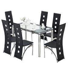 The tables parameteric in length and width, aalong with 2 material parameters for steel and glass materials. Modern Glass Dining Table Set Black Or White With 4 6 Faux Leather Chairs New Black Large Set Of 6 Chairs Plus Table Buy Online In Qatar At Qatar Desertcart Com Productid 47896863