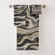 Black And Gold Bathroom Towel Set Black White Gold Chic Swirl Modern Abstract Bath Towel Set Zazzle Com In 2020 Bath Towel Sets Towel Set Black White Gold