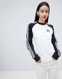 Adidas Originals Black And White T Shirt Adidas Originals Three Stripe Long Sleeve T Shirt In Black And White