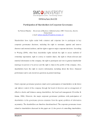 Pdf Participation Of Shareholders In Corporate Governance
