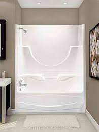 Decorate Around A Fiberglass Tub Shower Combo Enclosure Google Search White Cabinet Like The Coutnter One Piece Tub Shower Tub Shower Combo Shower Tub