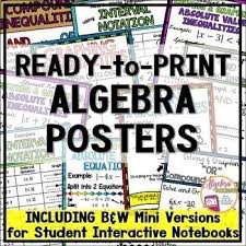 high school math posters algebra 1 anchor charts plus matching student notes