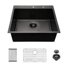 Integrated kitchen sinks are when the countertop transitions seamlessly into a sink made of the same material, creating a clean and smooth appearance. Juntoso 28x22 Inch Kitchen Sink Topmount Gunmetal Matte Black 16 Gauge Deep Single Bowl Stainless Steel Sink Basin Wayfair