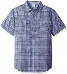 Columbia Mens Leadville Ridge Short Sleeve Shirt Marine Blue Plaid Small