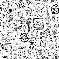 Colorful Fabrics Digitally Printed By Spoonflower Witchy Objects Tattoo Flash Art Doodle Tattoo Flash Tattoo