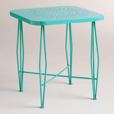 Blue Metal Alyssa Hairpin Outdoor Side Table Outdoor Side Table Metal Side Table Patio Side Table