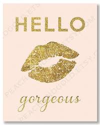 Blush Pink And Gold Wall Art Print Gold Lips Gold Foil Etsy Hello Gorgeous Gold Wall Art Wall Decor Bedroom