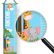 Baby Jungle Animals Kids Personalized Height Growth Chart
