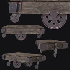 Industrial railroad coffee table cart with shelf has 5 metal swivel casters and added lower shelf for storage. Industrial Cart Coffee Table 3d Cgtrader