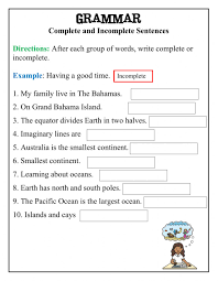 Complete And Incomplete Sentences Worksheet