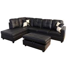 Leather sectional sofas (l shaped couch) leather sectionals offer comfort and support along with plenty of style. Star Home Living Black Faux Leather 3 Seater Left Facing Chaise Sectional Sofa With Storage Ottoman Sh091a The Home Depot