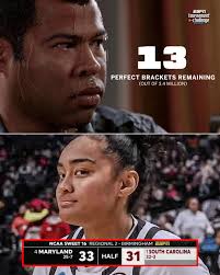 ALL 13 perfect brackets remaining picked South Carolina to advance to the  Elite Eight 👀 Maryland Women's Basketball and South Carolina Women's  Basketball are BATTLING 🔥 📺 : ESPN