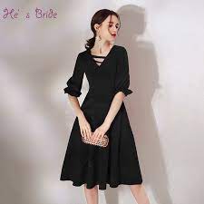 Plier 1 cm puis encore un et coudre à quelques millimètres du bord. He S Bride Elegante Robe De Cocktail Noire Simple Petite Robe Noire Col En V Longueur De The Robes De Soiree Formelles Pour Les Femmes Robe De Soiree Aliexpress