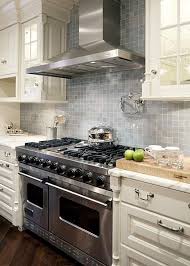 Ivory Blue Contemporary Kitchen Design With Blue Gray Glass Tiles Backsplash I Trendy Kitchen Backsplash Glass Fronted Kitchen Cabinets Kitchen Inspirations
