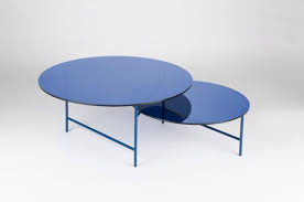 Round black metal wheeled coffee table with teal enamel tray top and tinted glass shelf. Blue Zorro Coffee Table By Note Design Studio For La Chance For Sale At Pamono