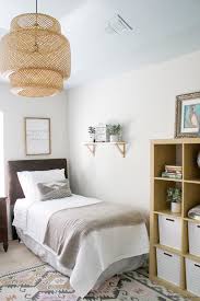 I am installing a simple ikea ceiling light fixture. Bamboo Ikea Light Fixture Pendant In Guest Bedroom With Blue Ceiling House Mix