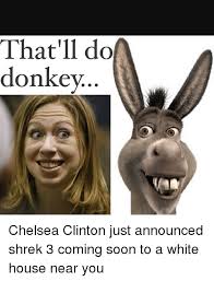 That Ll Do Donkey Chelsea Clinton Just Announced Shrek 3 Coming Soon To A White House Near You Chelsea Meme On Me Me