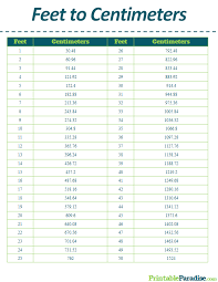 printable feet to centimeters conversion chart