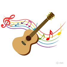 Guitar and Colorful Note Music Clipart Free PNG Image｜Illustoon