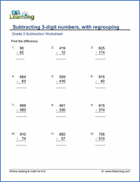 This worksheet is a pdf document. Grade 3 Subtraction Worksheet Subtracting 3 Digit Numbers In Columns K5 Learning