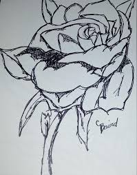 A beautifully detailed line art digi stamp made from my ink drawing of a single stem rose. Single Stem Drawing By Cathy Baird