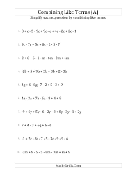 All worksheets only my followed users only my favourite worksheets only my own worksheets. Simplifying Linear Expressions With 6 To 10 Terms A Algebra Worksheet Algebraic Expressions Math Expressions Algebra Worksheets