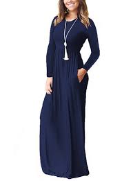 Scoop neck and slightly flare maxi skirt. Long Sleeve Maxi Dress Casual Attire Jersey Cotton Knit Fabric Dark Blue