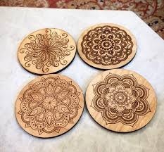 Mandala Coaster Mandala Art Mandala Indian Art Wood Etsy Engraved Coasters Wood Burning Crafts Wood Burning Art
