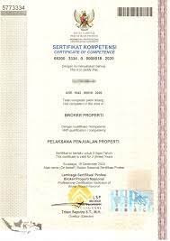 Certificate of competence (sertifikat kompetensi) merupakan bukti pengakuan atas kompetensi seseorang setelah melakukan uji kompetensi dari suatu bidang keahlian kerja. Lsp National Property Broker Contoh Sertifikat