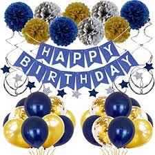 Amazon Com Decoracion De Cumpleanos Para Hombres Mujeres Azul Y Oro Fiesta De Cumpleanos Proveedores Para Ninos Ninas Feliz Cumpleanos Decoracion Para 13th 15th 18th 19th 20th 21st 26th 30th 40th 50th 60th
