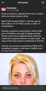 The suspect is a travel nurse from Auburn assigned to Upstate Community  Hospital and faces grand larceny and other charges after being caught with  multiple credit cards belonging to both recently discharged