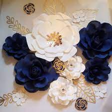 7 Pcs Paper Flowers Wall Decor Room Decor Blue Paper Flowers Etsy Paper Flower Wall Decor Paper Flowers Flower Wall Decor