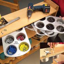 20 Unexpected Uses For A Muffin Pan To Make Your Life Easier Workshop Storage Hardware Storage Garage Organization Tips