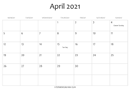 For those who like a colorful calendar template, this turquoise calendar shares the same easy to use features with the rest of the templates. April 2021 Printable Calendar With Holidays