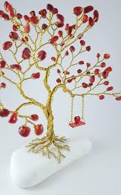 Tree Of Heart 35th Anniversary Gift Brass Wire Tree With Swing Feng Shui Decor Wire Tree Sculpture Wire Trees Tree Sculpture